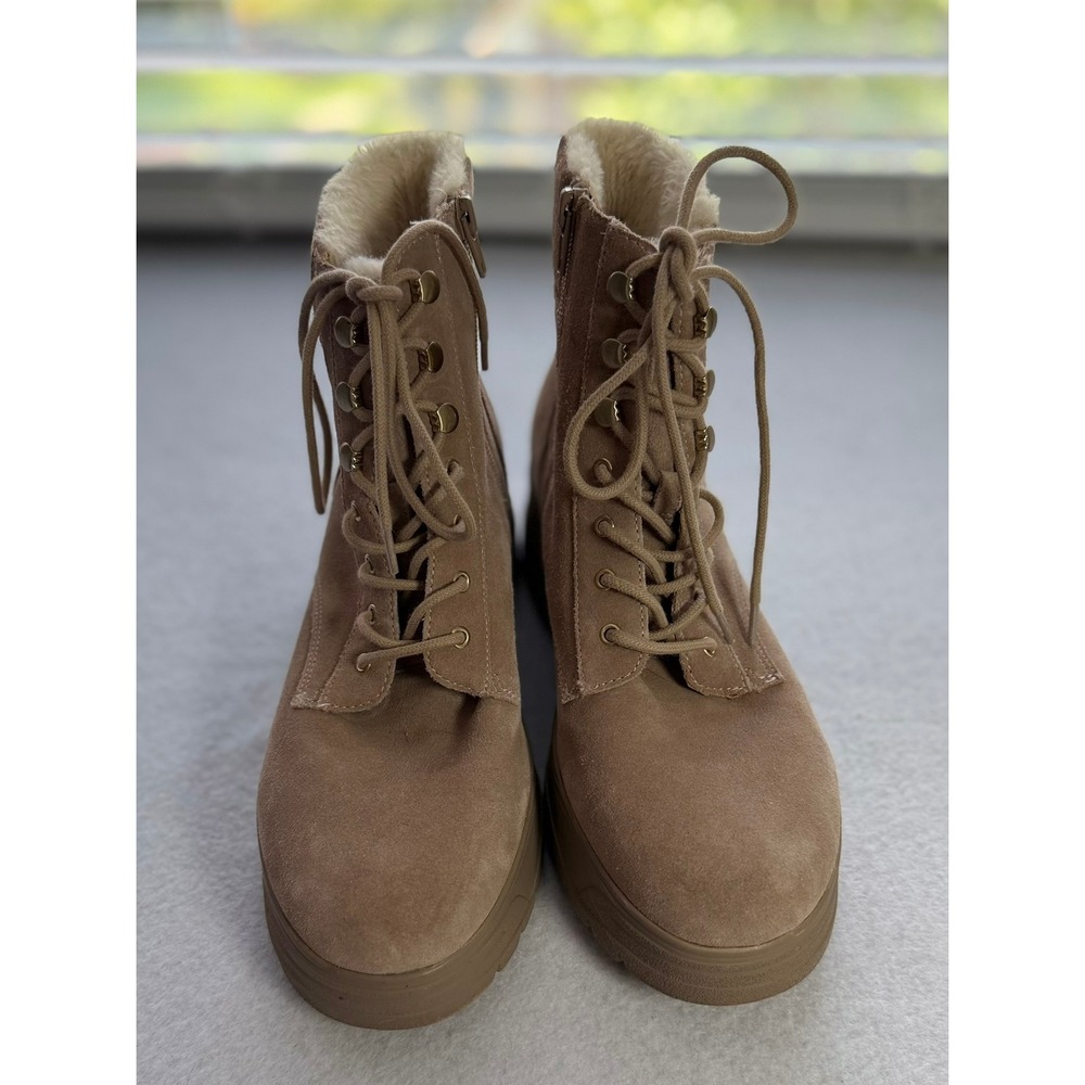 Steve Madden Making Tan Suede Faux Fur Lined Combat Boots Size 9.5 Lug Sole